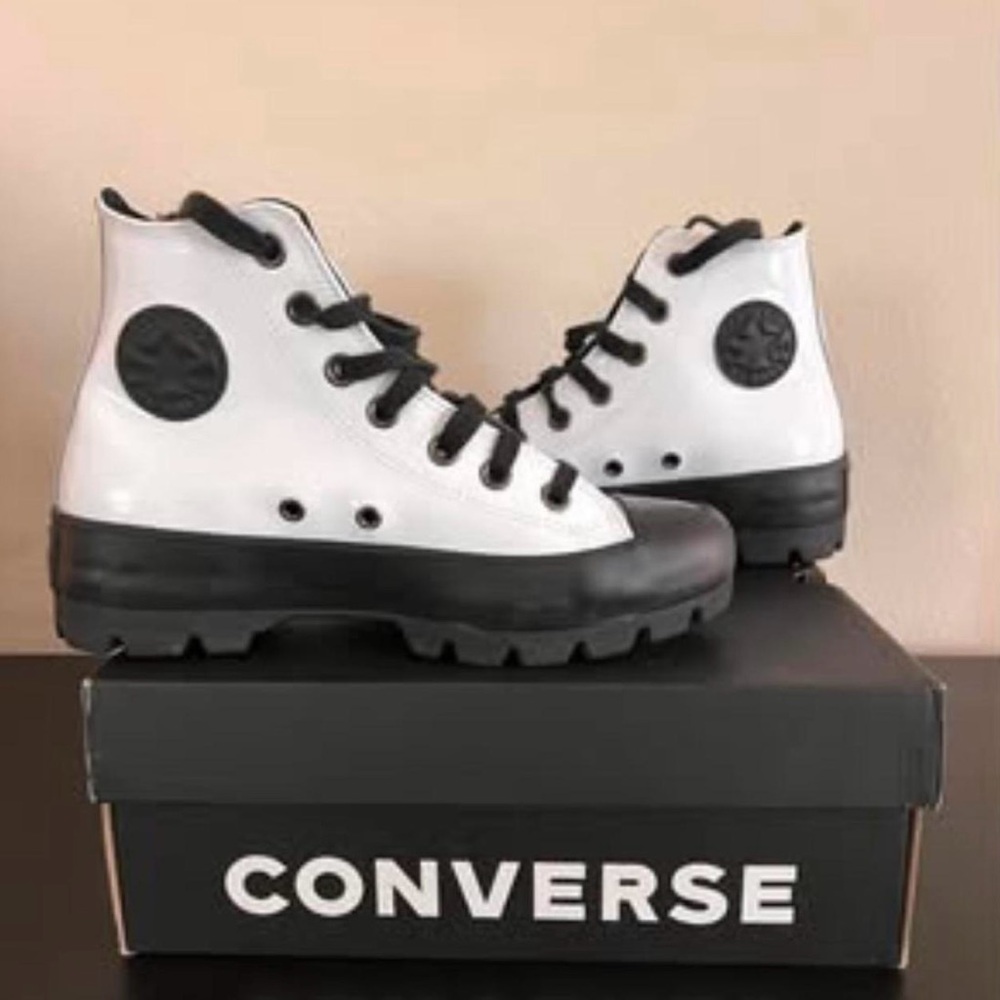 Vintage High-Tops: Surface Fusion Lugged Chucks in Black & White Patent Leather